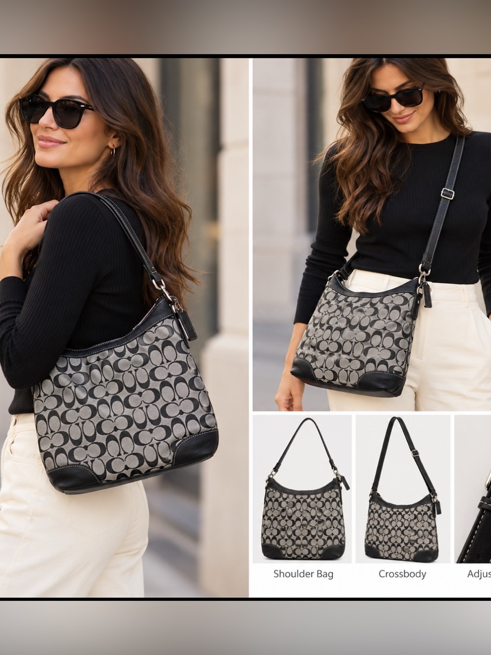 Coach Black & Gray Signature Jacquard Shoulder/Crossbody Bag